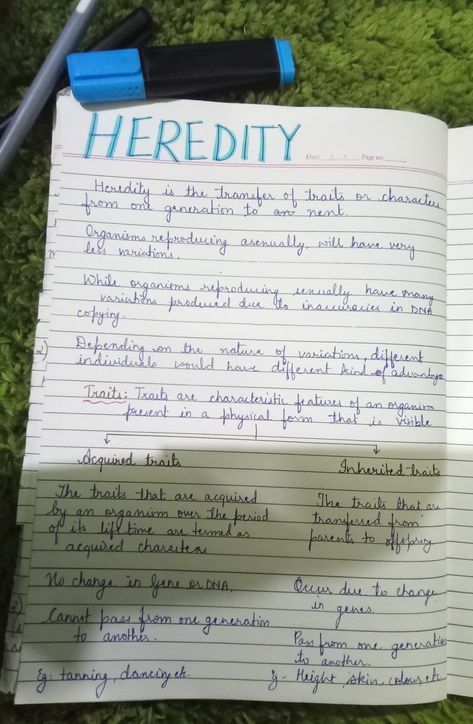 Heredity Notes Class 10, Assignment Ideas, Paper Presentation, Study Flashcards, Science Notes, Biology Notes, Crush Pics, Handwritten Notes, Class 10