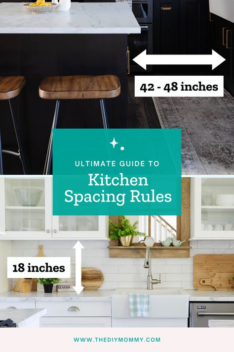 How Far Should Island Be From Cabinets & More Kitchen Rules Kitchen Island Size Guide, Kitchen Spacing, Kitchen Island Placement, Kitchen Island Size, How To Paint Laminate, Kitchen Work Triangle, Kitchen Triangle, Kitchen Rules, Dining Ideas