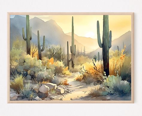 Saguaro National Park Watercolor Painting Fijne Art Print Park Watercolor Painting, National Park Watercolor, Park Watercolor, Southwest Wall Art, Saguaro National Park, Watercolor Flowers Tutorial, Desert Art, National Parks Usa, Watercolor Ideas