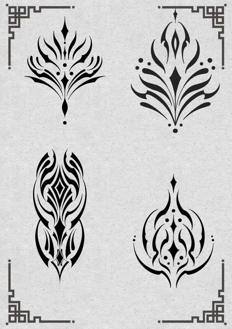 Ancient Tattoo Designs, Japanese Ornament Tattoo, Filigree Tattoo Stencil, Ornamental Men Tattoo, Fine Line Tattoo Back, Nomad Tattoo, Dark Ornamental Tattoo Design, Goth Ornamental Tattoo, Bold Ornamental Tattoo