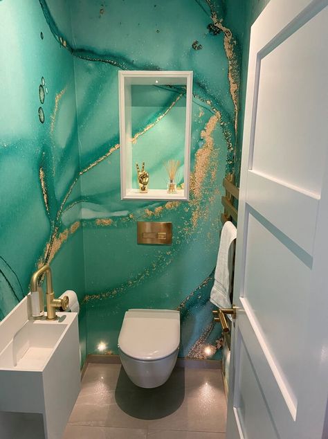 Teal Bathroom Ideas, Fantastic Wallpapers, Clear Ocean, Teal Bathroom, Murals Wallpaper, Velvet Wallpaper, Toilet Room, Custom Wall Murals, Marble Wallpaper