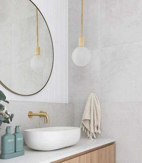 Bathroom Lighting | Lighterior Pendant Light In Front Of Mirror, Powder Room Pendant Lighting, Luxury Bathroom Lighting, Pendant Light Bathroom, Doric Order, Ensuite Vanity, Architectural Aesthetic, Pendant Lighting Australia, Sculptural Light