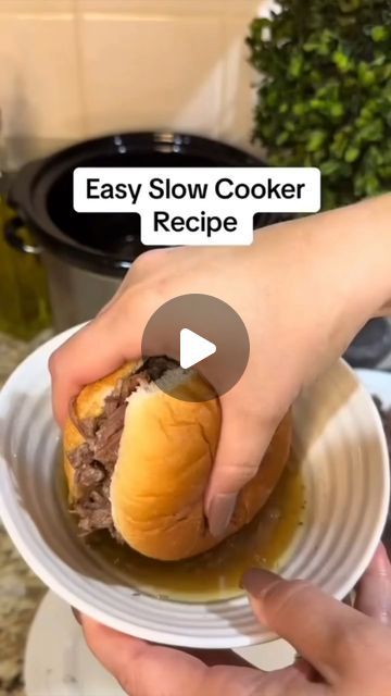 Hannah Stewart on Instagram: "Comment SLOWJUS if you want me to send you this recipe to print out 💕

Easy Slow Cooker Recipe – French Dip with Au Jus (Don't forget to save this video for later 💕)

Ingredients:
⭐️ 3 lbs. beef chuck roast
⭐️ 1 tbsp garlic powder
⭐️ 1 tbsp dried parsley
⭐️ 1 tsp dried rosemary
⭐️ 2 tsp dried dill
⭐️ 1 tbsp onion powder
⭐️ 1 tbsp salt
⭐️ 1 tsp black pepper
⭐️ 2 cups chicken broth

For Servings:
🥖 4-6 Ciabatta Rolls

Cooking Directions: 

1️⃣ Thaw overnight in fridge (meal may not be 100% thawed but that is ok).
2️⃣ Dump contents of gallon freezer bag into slow cooker.
3️⃣ Cook on low 8-10 hours.
4️⃣ Remove the beef, shred it, and serve it on bread with au jus sauce from the slow cooker on the side for dipping.

Comment SLOWJUS and I'll send you this recipe French Dip With Au Jus, Au Jus Sauce, Jus Sauce, French Dips, Crockpot Beef And Broccoli, Beef Au Jus, Ciabatta Rolls, Beef Dip, Dried Dill