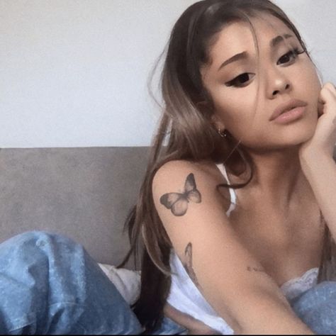 Ariana Grande, Butterflies, A Woman, Tattoos, Wall