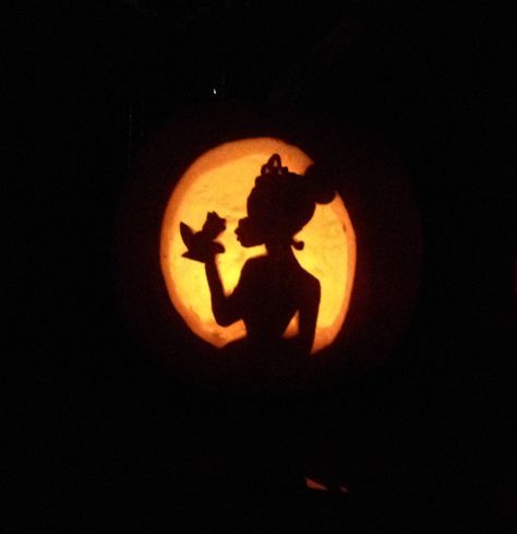 Princess and the frog halloween pumpkin made by me! Princess And The Frog Pumpkin Carving, Princess And The Frog Pumpkin, Raymond Princess And The Frog, Disney Princess Pumpkin Carving, Frog Pumpkin Carving, Princess And The Frog Halloween, Princess Pumpkin Carving, Pumpkin Carving Inspo, Frog Pumpkin