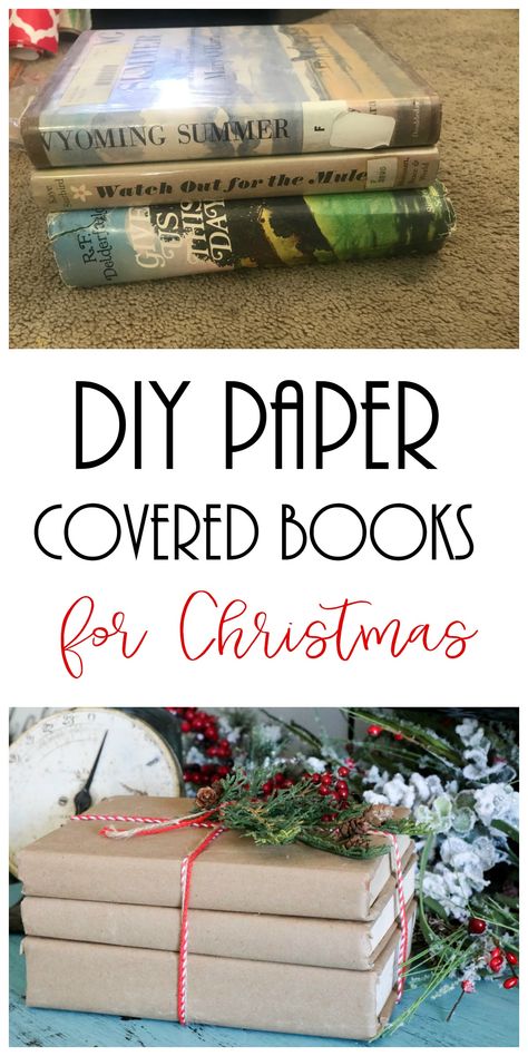 DIY Paper Covered Books Room Decor Diy Paper, Covered Books, Kraft Paper Wrapping, Diy Christmas Decorations, Diy Fan, Christmas Projects Diy, White Christmas Decor, Christmas Mantels, Christmas Stamps