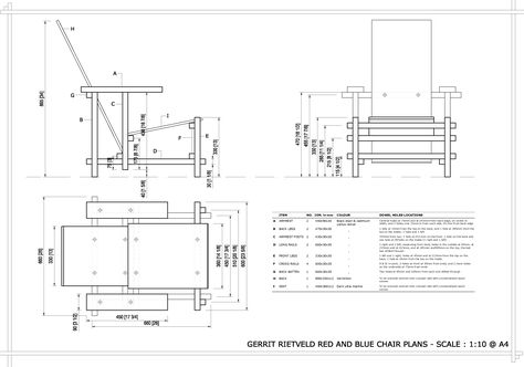 Rietveld Chair, White Bedroom Chair, Furniture Blueprints, Wooden Office Chair, Famous Chair, Chair Drawing, Woodwork Ideas, Funky Chairs, Blue Armchair