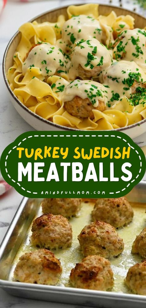 This recipe for Swedish Meatballs is made with lean ground turkey and a creamy sauce to create a delicious, lighter version of traditional Swedish Meatballs. Easy Turkey Swedish Meatballs, Turkey Sweedish Meatballs Healthy, Swedish Turkey Meatball Recipe, Ground Turkey Swedish Meatballs, Swedish Turkey Meatballs, Recipe For Swedish Meatballs, Gluten Free Swedish Meatballs, Turkey Swedish Meatballs, Traditional Swedish Meatballs