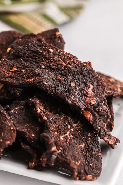 Homemade Teriyaki Beef Jerky, Teriyaki Beef Jerky Recipe, Jerky Marinade Recipes, Beef Jerky Marinade, Deer Jerky Recipe, Jerkey Recipes, Jerky Marinade, Beef Jerky Recipe, Teriyaki Beef Jerky