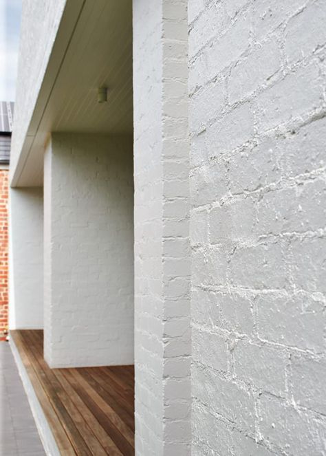 Bagged Brickwork, Bagged Brick Exterior, Painted White Brick House, White Brick House Exterior, White Painted Brick, Studio Bright, White Bungalow, Outside House Colors, Painted Brick Exteriors