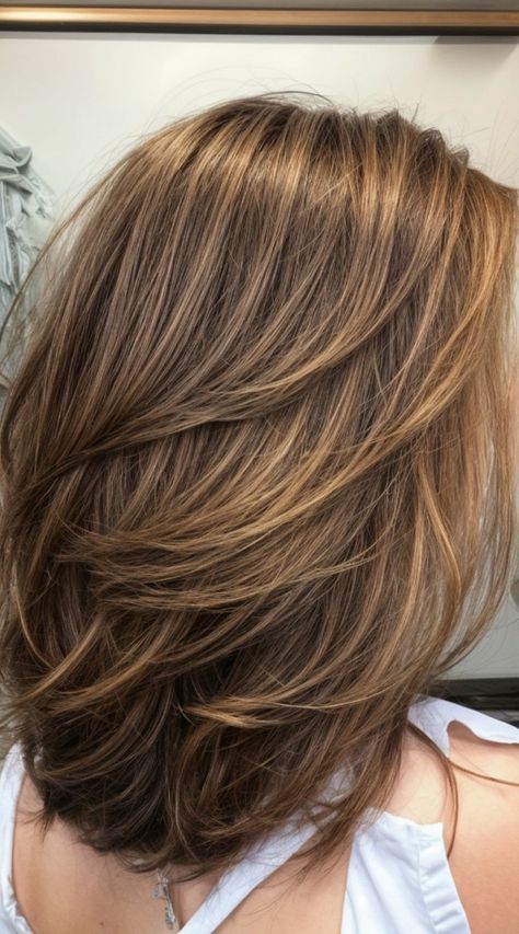 Shoulder Length Hair Brown Highlights, Below Shoulder Length Hair With Layers, Medium Long Layered Haircuts, Sleek Short Hair, Honey Highlights, Medium Shag, Hair Goal, Haircuts For Medium Length Hair, Hair Curling Tips