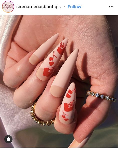 Lolita in XL Matte Almond Xl Almond Nails, Long Almond Acrylic Nails, Almond Acrylic, Cherry Nails, School Dropout, Exotic Nails, Almond Acrylic Nails, Beauty School, Valentines Nails