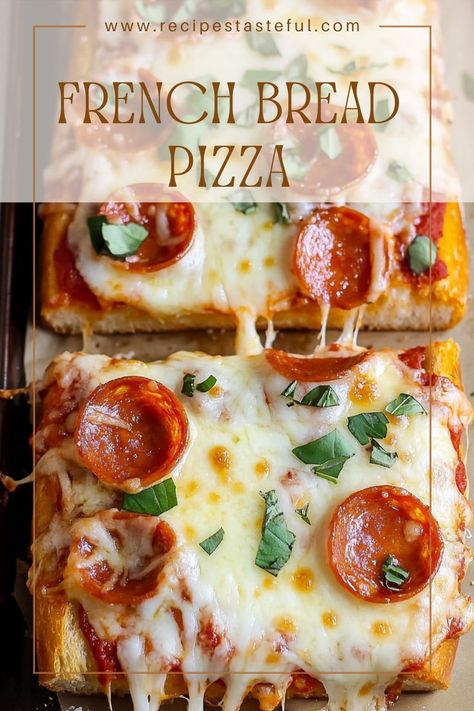 This French Bread Pizza is a quick and satisfying meal that allows for customization with your favorite toppings. It's perfect for busy weeknights or a fun family dinner! French Bread Pizzas Easy, French Bread Pizza Recipes, Homemade French Bread Pizza Recipes, Homemade Pizza On French Bread, French Bread Pizza With Frozen Garlic Bread, French Bread Pizza, Keto Dessert Easy, French Bread, Quick Weeknight Meals