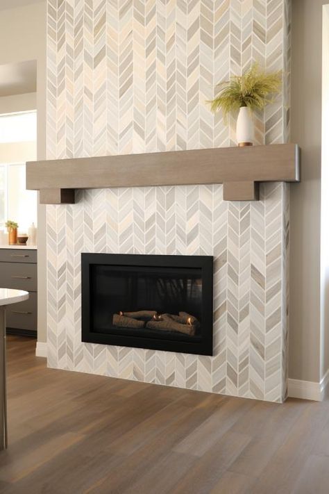 40 Charming Farmhouse Fireplace Tile Ideas You’ll Love Farmhouse Fireplace Tile, Fireplaces Makeover Modern, Gas Fireplace Makeover, Tiled Fireplace Wall, Tile Around Fireplace, Fireplace Tile Ideas, Fireplace Redo, Tile Decor, Fireplace Tile Surround