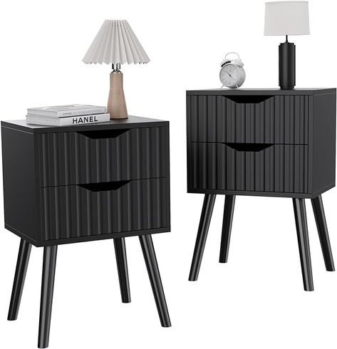 Amazon.com: Bavelye Black Nightstand Set of 2, Thickened Wooden Night Stand with 2 Drawers, Mid-Century Modern Bedside Table with Storage, Small End Table for Bedroom, Living Room : Home & Kitchen Wooden Night Stand, Mid Century Modern Bedside Table, Small End Table, Nightstand Set, Table For Bedroom, Black Nightstand, Small End Tables, Nightstand Set Of 2, Modern Bedside