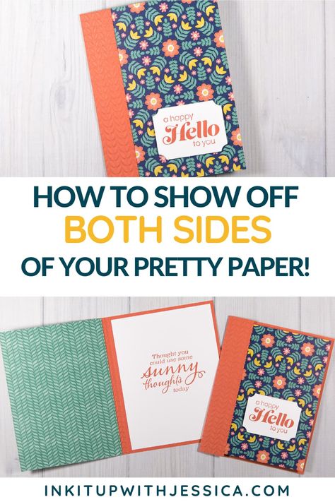 Learn how to show off both sides of your pretty paper with this quick and easy card making tutorial! #handmadecards #papercrafts #tutorial Creative Card Making Ideas, Card Making Ideas For Beginners, Easy Card Making, Stamping Techniques Card Tutorials, Card Making Ideas Easy, Card Stamping, Fancy Fold Card Tutorials, Scrap Cards, Card Messages