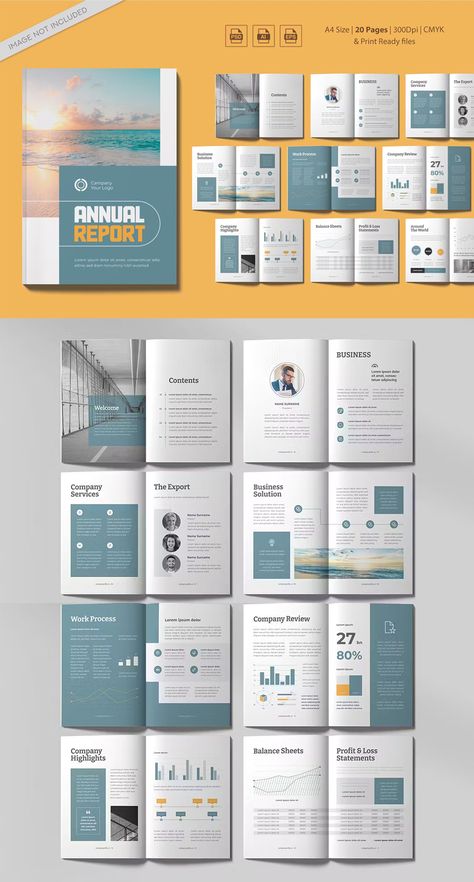 Annual Report Brochure Template AI, EPS, PSD. 20 Pages. Modern Report Design, Modern Annual Report Design, Creative Annual Report Design, Report Design Ideas, Annual Report Design Inspiration, Leaflet Design Template, Annual Report Cover Design, Annual Report Layout, A4 Design