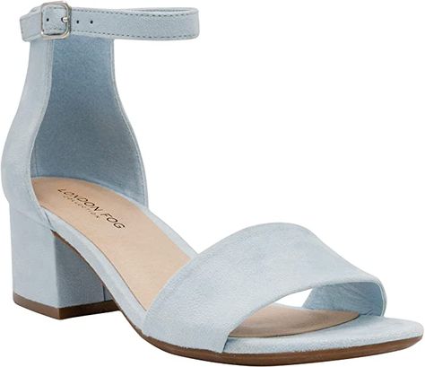 Amazon.com | LONDON FOG Women's Nikki Low Two Piece Block Heel Dress Shoe Ladies Ankle Strap Pump Sandal | Heeled Sandals Light Blue Heels, Blue Block Heels, Blue Wedding Shoes, Blue Heels, Blue Block, Ankle Strap Pumps, Strap Pumps, London Fog, Dress Shoe