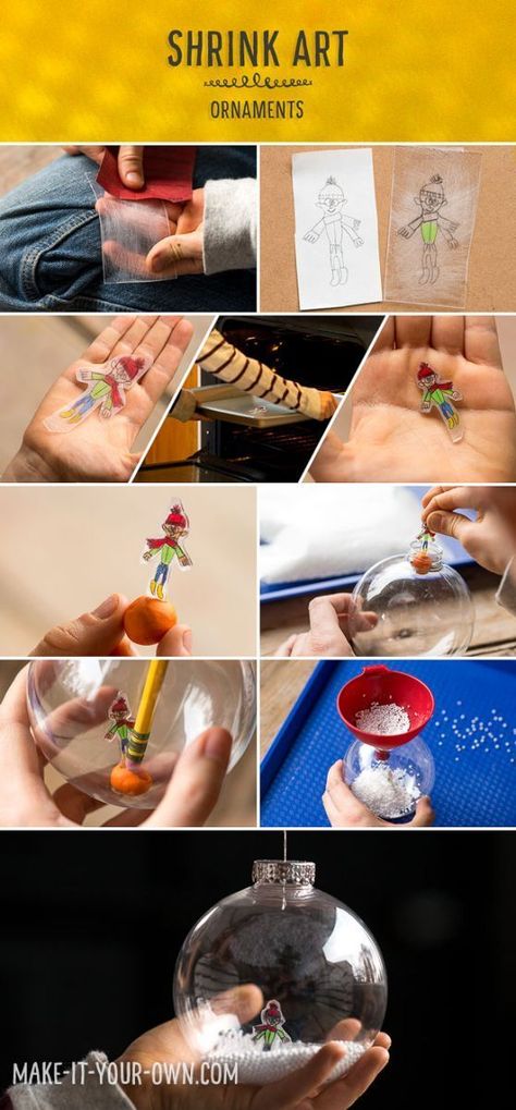 Shrink Art Snow Globe Ornament Craft. Let kids draw their self-portrait and turn it into a cute winter art snow globe! Cute Winter Art, Popsicle Stick Christmas Crafts, Crafts For Christmas, Snow Globe Ornament, Winter Diy Crafts, Art Ornaments, Shrink Art, Ornament Craft, Globe Ornament