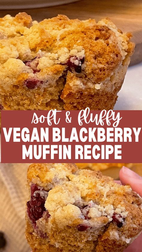 An easy recipe for soft and fluffy vegan blackberry muffins that are ready in less than 30 minutes. This is such as delicious vegan baking recipe for the spring and summer. Blackberry Muffin Recipe, Blackberry Muffins, Blackberry Muffin, Vegan Baking Recipes, Filled Muffins, Muffin Batter, Baking Recipe, Vegan Eats, Muffin Recipe