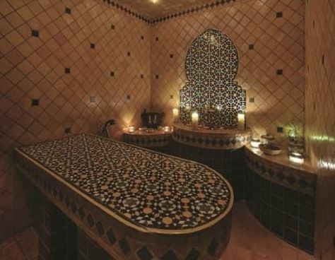 Moroccan Home Design, Turkish Bath House, Bath Top, Moroccan Bath, Moroccan Bathroom, Spa Room Decor, Spa Interior Design, Morocco Design, Nail Salon Decor