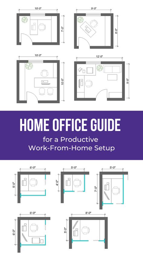 Here’s your home office guide to set up the most productive workspace and get the most out of your work from home. Ever since the pandemic, work-from-home has become the norm in most offices. It’s important to have a nicely set up home office to be as efficient as you want working out of home. This guide includes a number of different home office layouts with sizes, as well as innovative solutions to make the most of whatever space you have. Small Home Office Floor Plan Layout, Home Office Full Room, Small Home Office Layout Floor Plans, Tiny Office Layout, His And Hers Office Space Home, Small Offices At Home, Home Office Layout Plan Small, 9x9 Office Layout, Home Office Layout Ideas Floor Plans