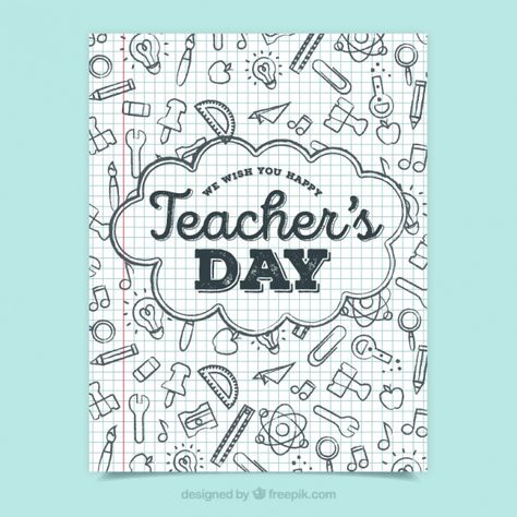 Teacher's day greeting with doodles Free Vector Teacher's Day Card Ideas, Teachers Day Drawing, Happy Teachers Day Card, Teachers Day Poster, Teachers Day Greetings, World Teacher Day, Doddle Art, Teachers Day Card, Creative Flyer Design