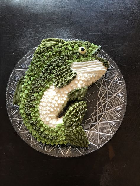 Fondant Fish Cake, Fish Cake Ideas For Men, 50th Bday Cakes For Men Fishing, Bass Fish Cupcake Cake, Fishing Pull Apart Cupcake Cake, Fish Pull Apart Cupcake Cake, Mens Fishing Cake, Walleye Cakes Birthday, Fish Shaped Cake Birthdays