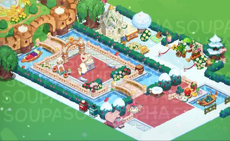 Cookie Run Kingdom Entrance Ideas, Crk Kingdom Layout, Crk Kingdom Layout Ideas, Crk Builds, Train Station Art, Crk Ideas, Crk Layout, Kingdom Layout, Entrance Idea