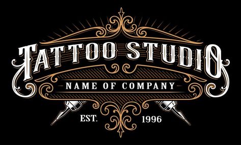 Vintage tattoo studio emblem_2 (for dark background) Tattoo Studio Logo, Machine Logo, Style Artist, Distressed Signs, Logo Game, Beer Pub, Tattoos Art, Happy Photography, Personalized Metal Signs