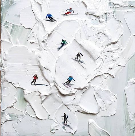 Artist Adds Tiny Swimmers and Skiiers to Her Impasto Paintings Ski Art, Digital Painting Techniques, Colossal Art, Board Art, Paint Strokes, Plaster Art, Impasto Painting, Art Texture, Visual Poetry