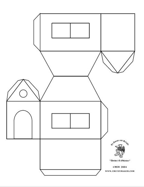 Paper Craft House Free Printable, 3d Paper House Template, 3d Paper Houses, Paper Models House, Hipped Roof, Paper House Template, Paper Globe, Paper Box Template, Diy Christmas Village