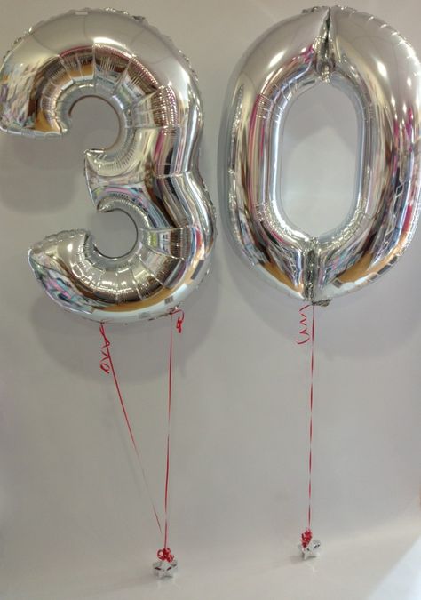 Large Silver 30 Number Balloons (With Red Ribbon) Silver 30 Balloons, 30 Balloons Number, 30 Birthday Balloons, Number Balloons Photoshoot, 30th Balloons, 30th Party Decorations, Party Decorations 30th Birthday, Balloons 30th Birthday, The Last Disco