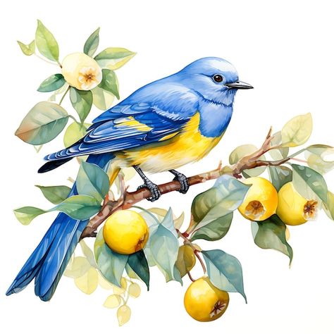 Premium Photo | Watercolor_Blue_Bird_Perched_on_a_Lemon_Tree_Branch_Summer_Watercolor_cute_handrawn_ Bluebird Watercolor, Titmouse Bird, Eastern Bluebird, Bird Clipart, Bird Drawings, Watercolor Bird, Diy Prints, Birds Painting, Watercolor Clipart