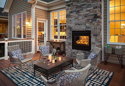 Double Sided Gas Fireplace, Wooden Fireplace Surround, Two Sided Fireplace, Indoor Outdoor Fireplaces, Fireplace Heat, Outdoor Gas Fireplace, Double Sided Fireplace, Toll Brothers, Fireplace Design