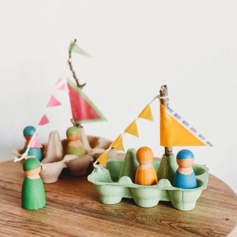 Craft a Recycled Egg Carton Boat Simple Boat, Recycled Toys, Wooden Peg Dolls, Boat Crafts, Egg Carton Crafts, Toddler Activity, Peg People, Forest School, Loose Parts