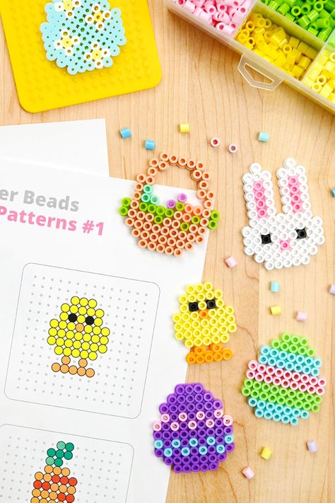 These Easter Perler bead patterns are SO CUTE and fun to make! Use our free printable patterns or design your own and make Easter pixel art in less than 15 minutes. It's a fun spring activity for birthday parties or sleepovers and such a cool craft for kids, tweens, teens, and adults! Easter Melty Bead Patterns, Easter Pixel Art, Easter Perler Bead Patterns, Melty Bead Designs, Spring Activity, Easter Tree Ornaments, Free Printable Templates, Melty Bead Patterns, Easter Printables Free