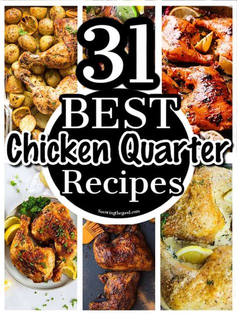 These chicken quarter recipes have so much flavor and will make for a delicious, easy weeknight dinner. Add a few simple seasonings such as lemon pepper seasoning, chili powder, or another seasoning mix to give the dark meat in the thigh quarters an amazing flavor profile. Healthy Chicken Quarter Recipes, Recipes Using Chicken Leg Quarters, Easy Chicken Quarter Recipes, Dark Meat Chicken Recipes Dinners, Chicken Quarter Recipes Grilled, Braised Chicken Leg Quarter Recipes, Quarter Chicken Recipes, Chicken Quarters Crockpot, Chicken Quarters Recipes