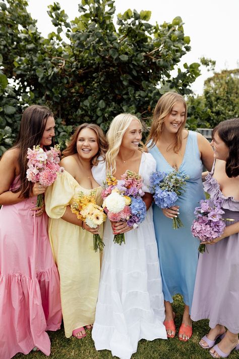 ISABEL AND JACK Bridesmaid Dresses Wildflowers, Rainbow Bridesmaid Dresses Color Schemes, Spring Wildflower Wedding Bridesmaids, White Bridesmaid Dresses With Colorful Flowers, Mismatched Bridesmaid Dresses Floral Print, Wildflower Bridesmaid Dresses, Multple Colored Bridesmaid Dress, Floral Mix Match Briadmaid Dresses, Bright Wedding Colors