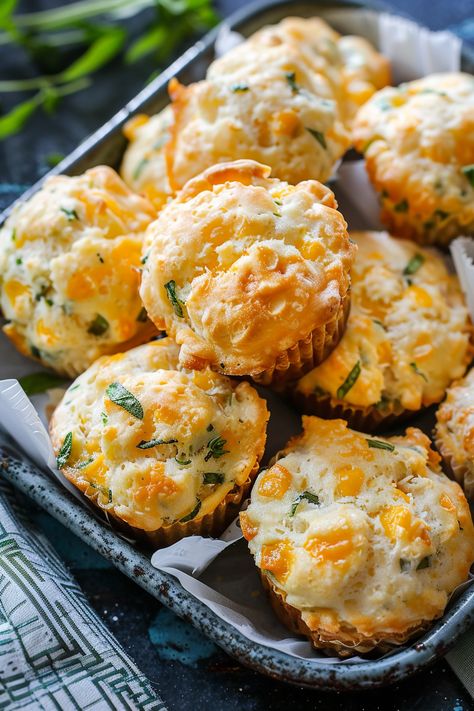 Homemade Savory Cheddar Muffins Savory Gifts, Cheddar Muffins, Savoury Muffins, Breakfast Cupcakes, Batter Mix, Savory Muffins, Christmas Girls, Cheese Muffins, Baking Muffins