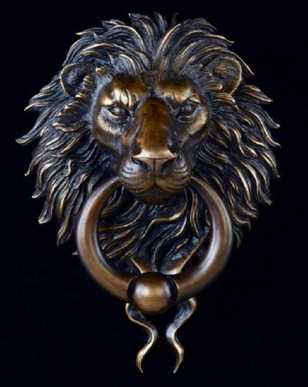 Lion Head Door Knocker, Door Knockers Vintage, Lion Door Knocker, Mexican Hacienda, Largest Lion, Door Knobs And Knockers, Head Tie, Unique Housewarming Gifts, Bronze Patina