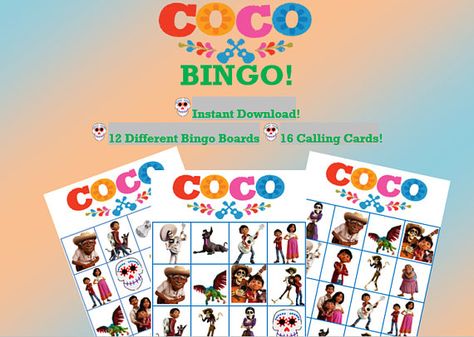 COCO Bingo Instant Download-Printable-COCO Party Games Coco Party Games, Teenage Party Games, Nye Party Games, Fun Party Crafts, Classy Halloween Party, Work Party Games, Teenage Party, Beach Party Games, Tea Party Crafts