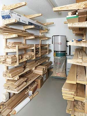 Separate Room for wood storage and dust collector. Wood Shop Organization | Readers Best Lumber Racks Lumber Organization, Wood Shop Organization, Wood Storage Unit, Lumber Storage Rack, Lumber Rack, Separate Room, Lumber Storage, Woodshop Organization, Woodworking Shop Plans