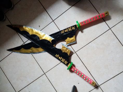 i finished tengen uzui nichirin swords (demon slayer,only need to look for the chain demonslayer demonslayerkimetsunoyaiba tengenuzui cosplayprops demonslayertengen props uzuitengen cosplay kimestunoyaiba Tengen Uzui Swords, Demon Slayer Tengen Uzui, Demon Slayer Tengen, Anime Crafts Diy, Types Of Swords, Universal Language, Cosplay Tutorial, Anime Accessories, Anime Crafts