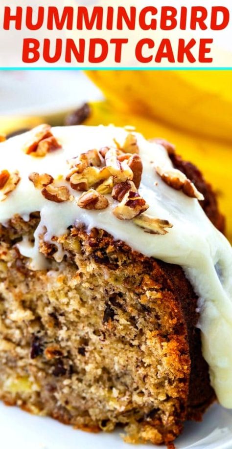 Hummingbird Bundt Cake with Cream Cheese Glaze Nothing Bundt Cakes Recipe Copycat, Whistlestop Cafe, Hummingbird Bundt Cake, Hummingbird Cake Recipes, Bundt Recipes, Easy Bundt Cake, Baking List, Hummingbird Cake, Copycat Starbucks Recipes