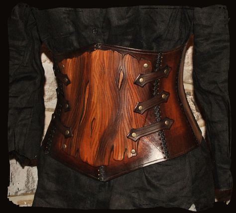 armor leather corset bark by Lagueuse Elf Clothes, Larp Costume, Leather Armor, Leather Gear, Corset Belt, Leather Corset, Fantasy Costumes, Fairy Dress, Larp