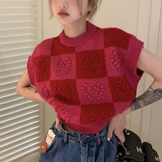 Checkerboard Sweater, Check Sweater, Harajuku Clothes, Love Sweater, Vest Sweater, Vest Women, Knitted Vest, Spring Sweater, Love Is Free