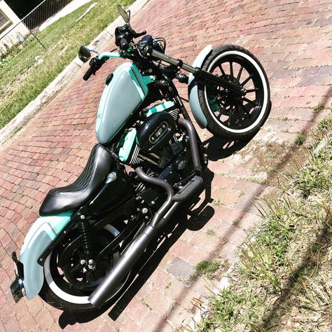 Tiffany Blue Harley Davidson 883 Sportster. Harley Davidson meets Tiffany & co.  Vance & Hines exhaust Harley Davidson 883 Sportster, Turquoise Motorcycle, Purple Harley Davidson Sportster, Blue And White Motorcycle, Blue Harley Davidson, 883 Sportster, Harley Davidson 883, Dark Blue Motorcycle, Blue Harley Davidson Motorcycles