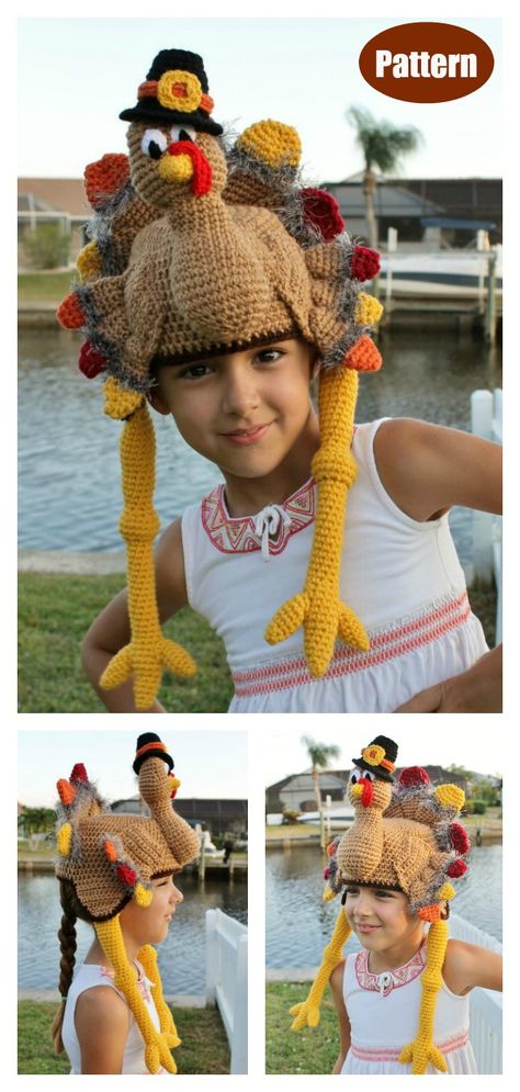 Thanksgiving Turkey Hat Crochet Pattern #crochetpatterns  #crochethats Crochet Beanies Free Pattern, Teddy Bear Clothes Patterns, Purse Design Ideas, Thanksgiving Crochet Patterns, Crochet Turkey, Cat Hat Pattern, Thanksgiving Crochet, Crochet Christmas Hats, Turkey Hat