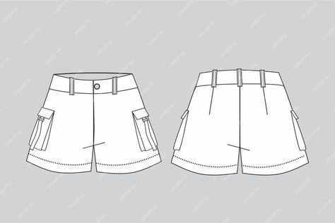 Premium Vector | Cargo shorts woman shorts shorts drawing vector fashion technical drawing cargo shorts drawing Short Pants Drawing, Cargo Shorts Drawing, Shorts Technical Drawing, Shorts Flat Sketch, Fashion Technical Drawing, Woman Shorts, Shorts Drawing, Pants Drawing, Cargo Shorts Women